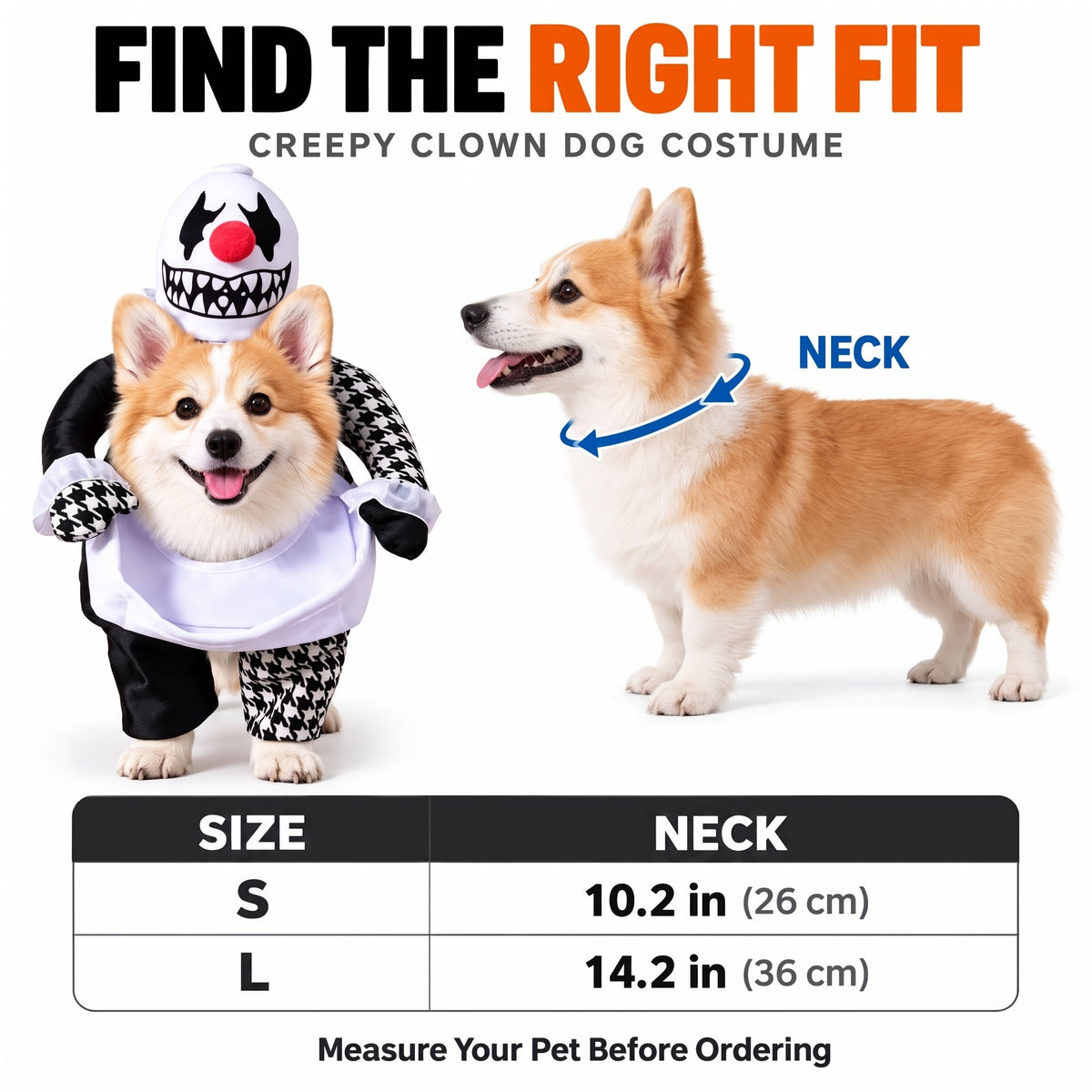 Spooky Clown Dog Costume – Walking Halloween Outfit with Fake Arms and Jester Headpiece for Trick-or-Treating