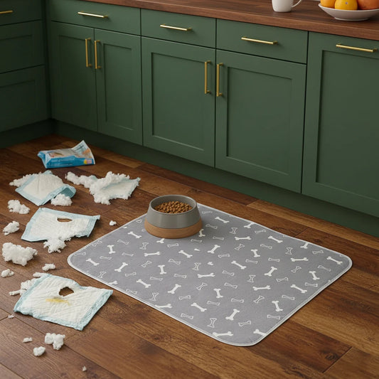 Washable Quilted Dog Pee Pad – Pack of 2 Reusable Waterproof Bone-Print Puppy Training Mat