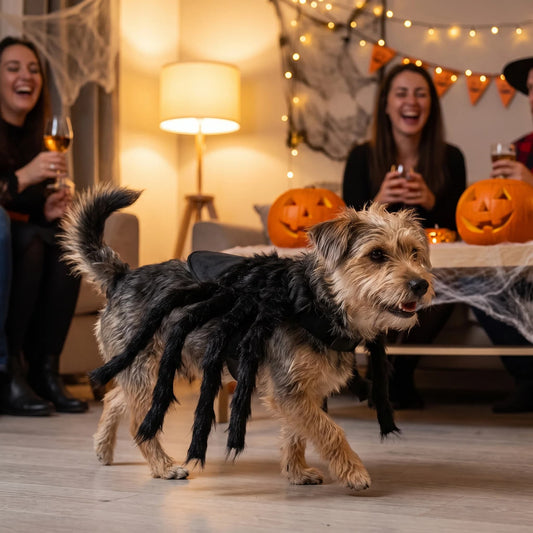 Fuzzy Spider Dog Costume – Spooky Halloween Pet Cosplay Apparel for Dress-Up Fun