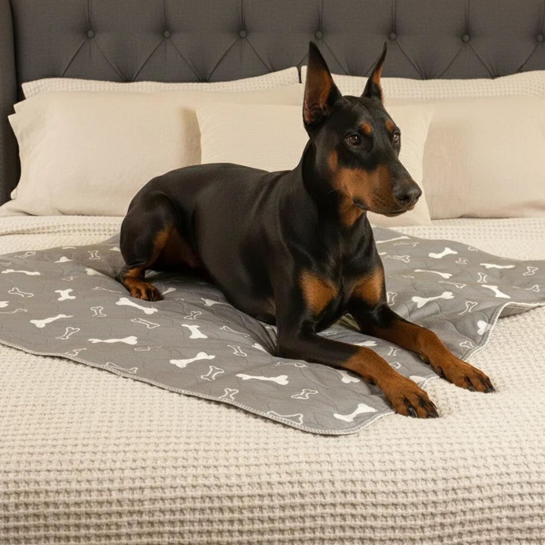 Washable Quilted Dog Pee Pad – Pack of 2 Reusable Waterproof Bone-Print Puppy Training Mat