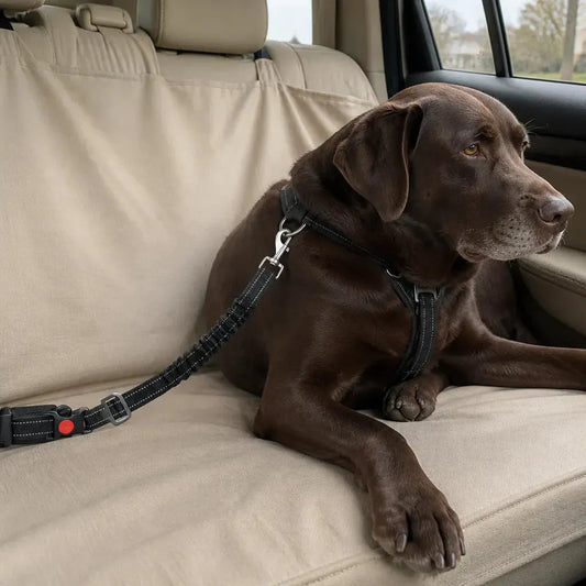 Shock-Absorbing Dog Car Seatbelt – Bungee Vehicle Safety Tether with Reflective Headrest Restraint Strap and Swivel Hook
