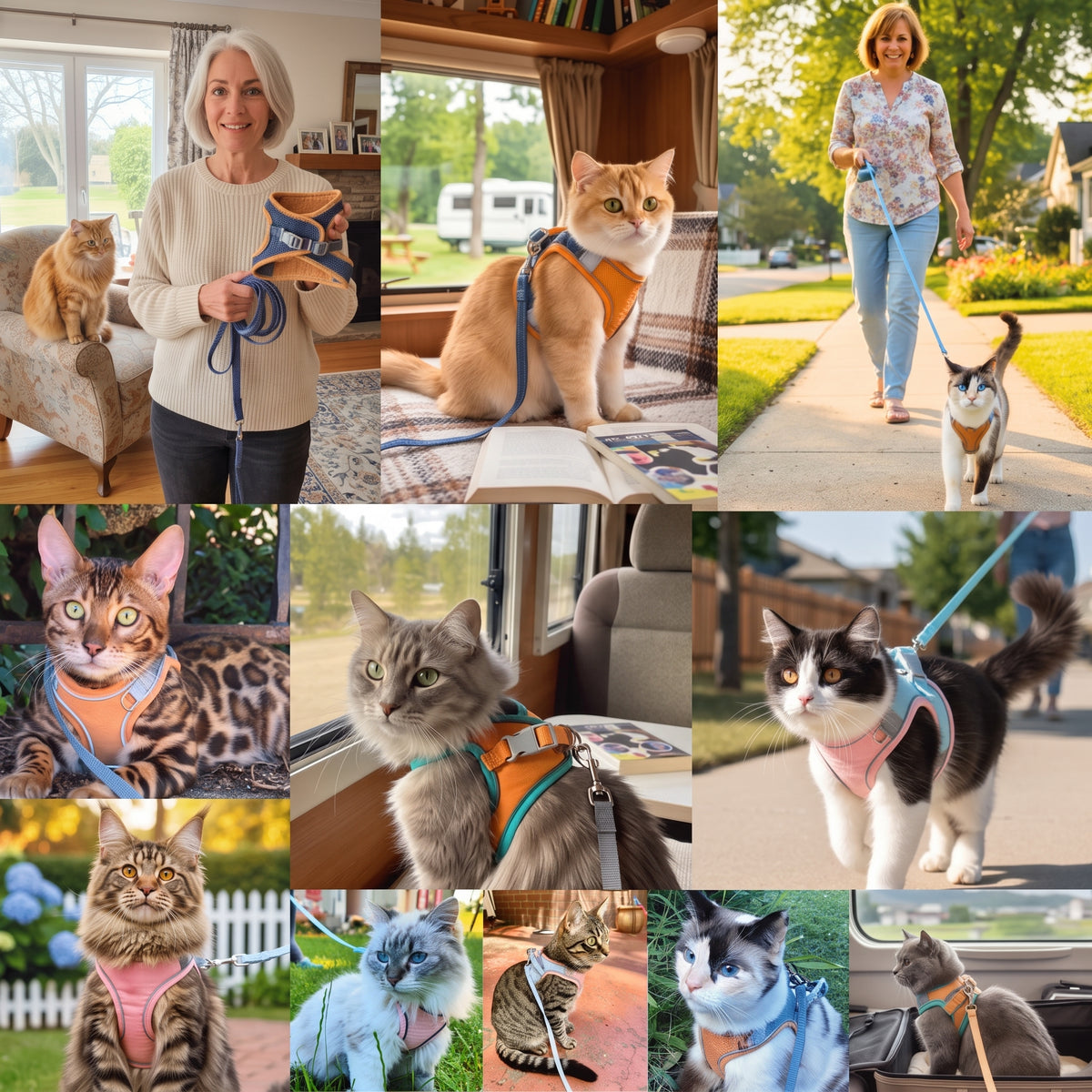 Escape-Proof Reflective Cat Harness – Adjustable Step-In Walking Vest with Matching Leash for Outdoor Safety