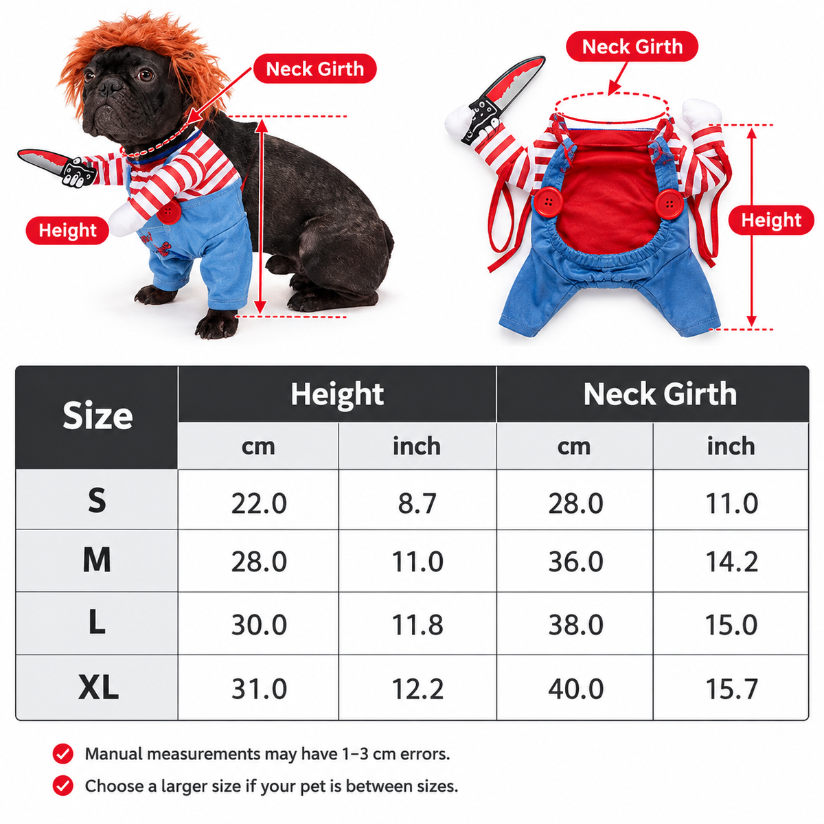 Spooky Cosplay Pet Halloween Costume – Striped Overalls Jumpsuit with Toy Knife for Holiday Dress-Up