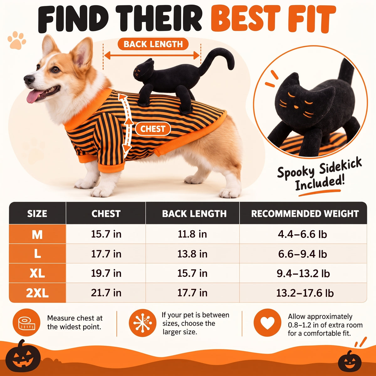 Cat Rider Halloween Dog Costume – Striped Orange-and-Black Pullover Outfit for Trick-or-Treating and Pet Parties