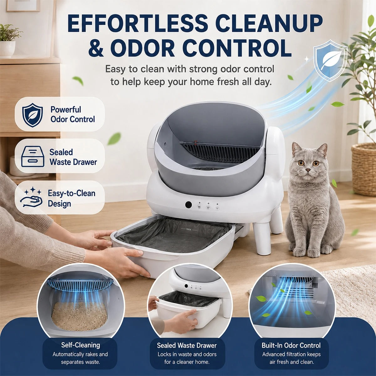 Purvue Smart Self-Cleaning Cat Litter Box – Automatic Open-Air Pet Waste Sifting System with Odor Control