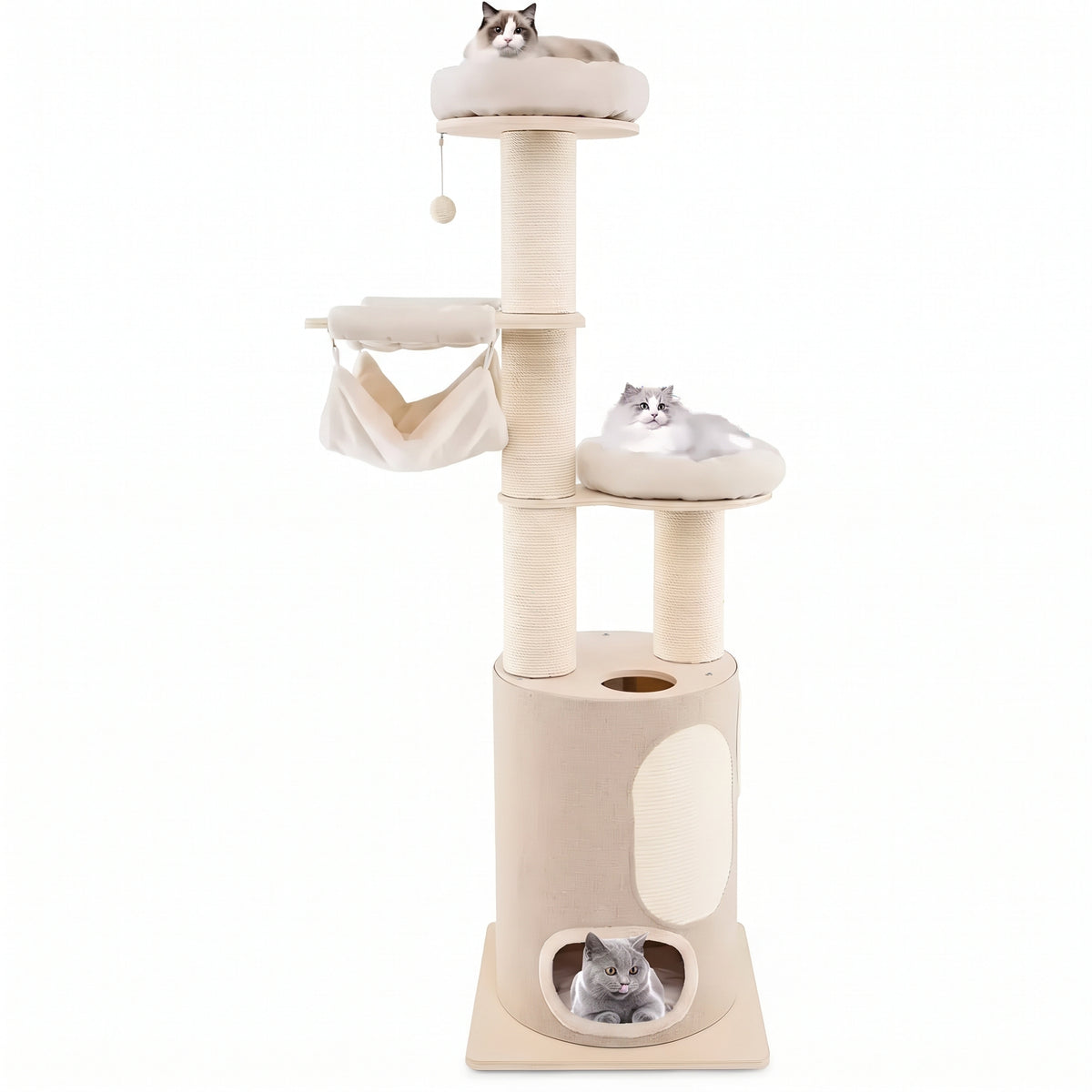 Multi-Level Tall Cat Tree – Indoor Activity Tower With Condo Hammock Scratching Posts And Dangling Play Ball