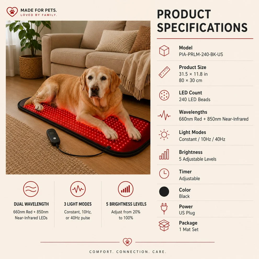 Red Light Therapy Pet Mat – Near-Infrared Dual-Wavelength LED Wellness Pad with Adjustable Controller for Dogs