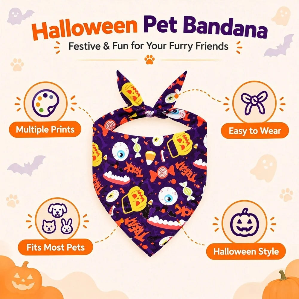 Festive Halloween Pet Bandana – Spooky Printed Triangle Scarf Holiday Bib for Dogs and Cats