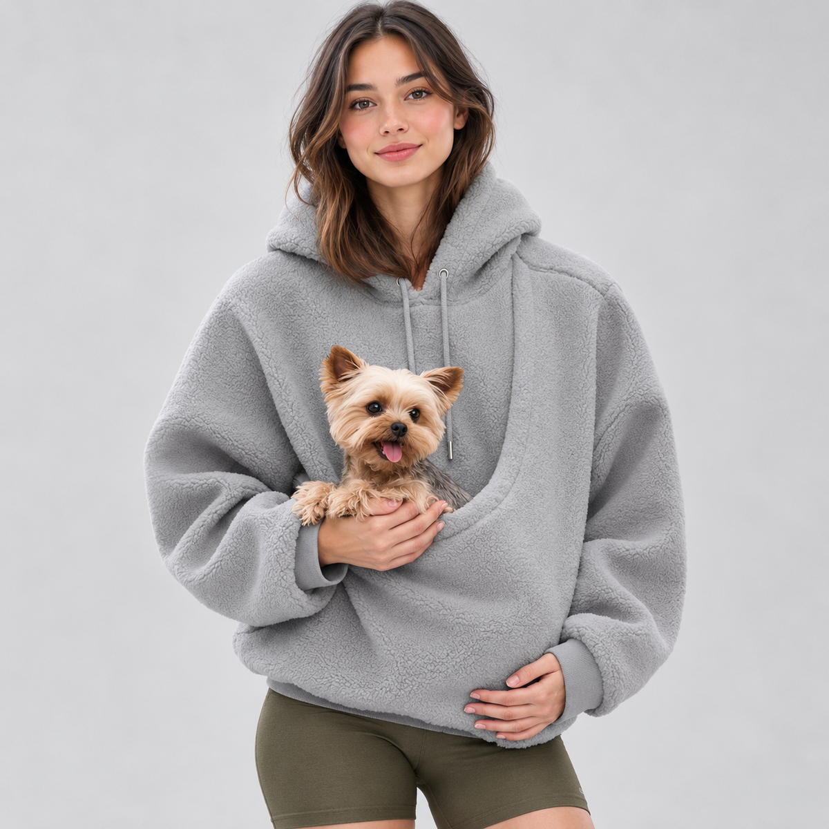 Kangaroo Pouch Pet Carrier Hoodie – Hands-Free Cuddle Sweatshirt Pullover with Front Pocket for Puppies and Cats