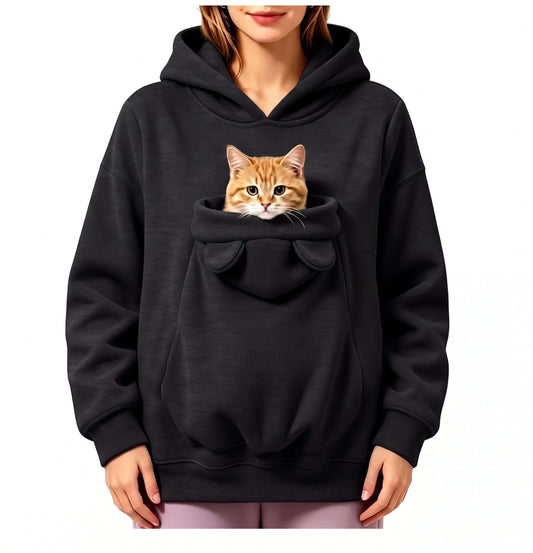 Ear-Detail Pouch Pet Carrier Hoodie – Sweatshirt Pullover with Front Pocket for Cats and Small Dogs Zapawzy