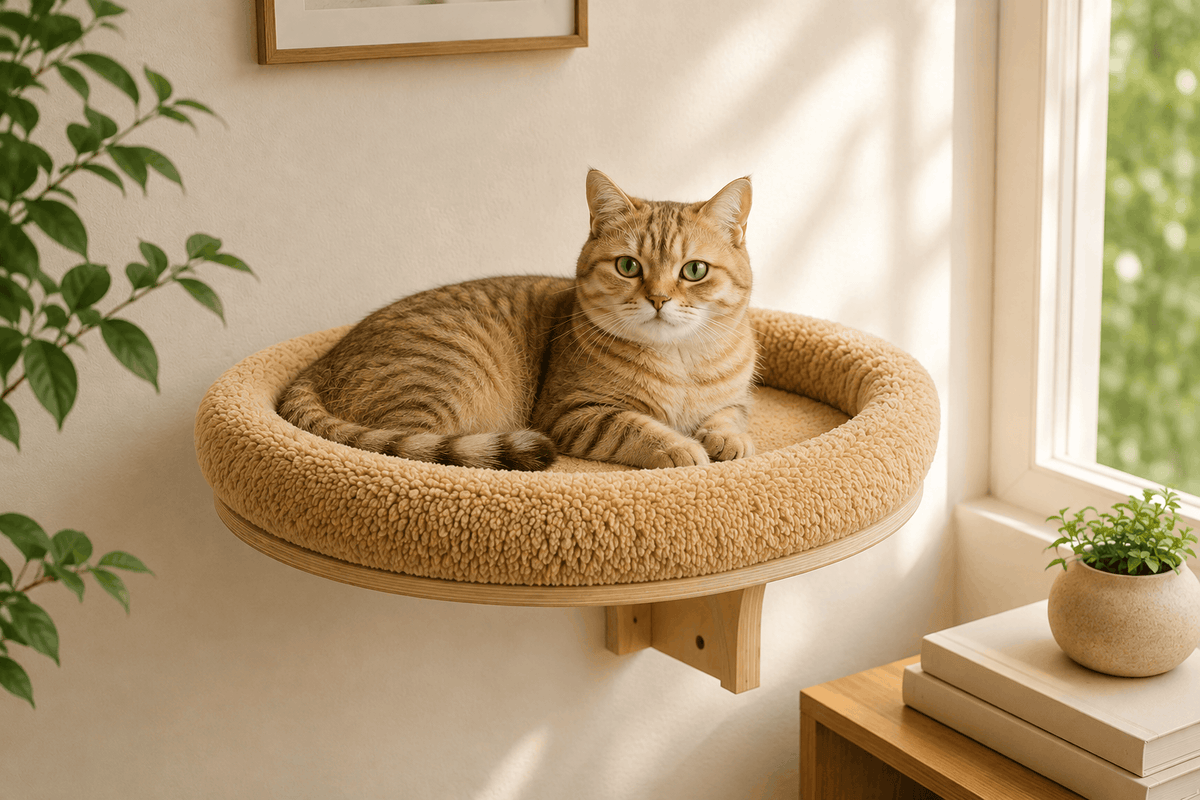 Wall-Mounted Bolster Cat Perch – Floating Elevated Pet Shelf Bed with Plush Cushion for Indoor Cats Zapawzy