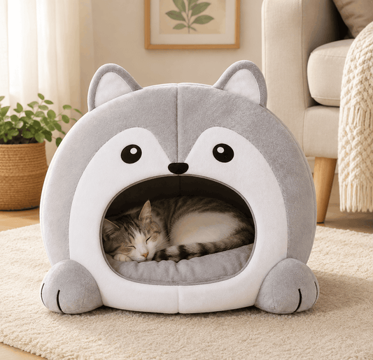 Enclosed Plush Cat Cave Bed – Indoor Igloo Cave House with Removable Padded Cushion for Small Dogs and Kittens Zapawzy