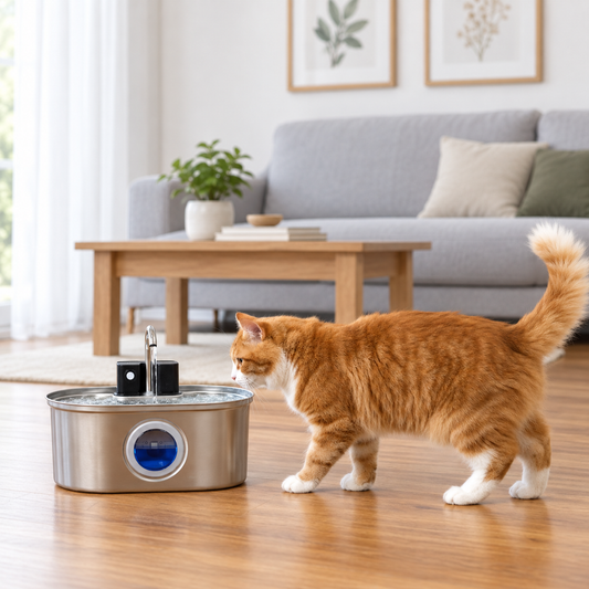 Battery-Operated Stainless Pet Water Fountain – 3.2L Cordless Drinking Dispenser with Motion Sensor
