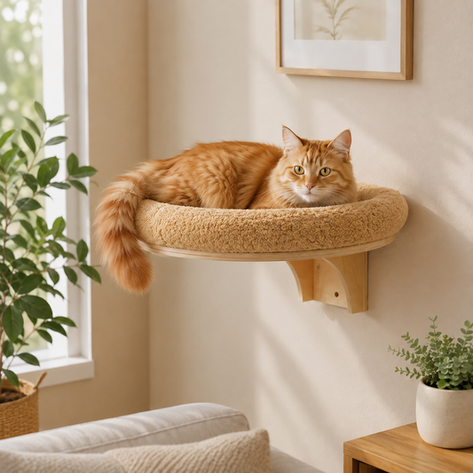 Wall-Mounted Bolster Cat Perch – Floating Elevated Pet Shelf Bed with Plush Cushion for Indoor Cats