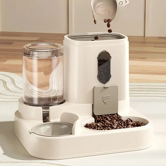 2-in-1 Dual-Station Pet Feeder Dispenser – Gravity Food and Water Bowl Station with Clear Reservoir