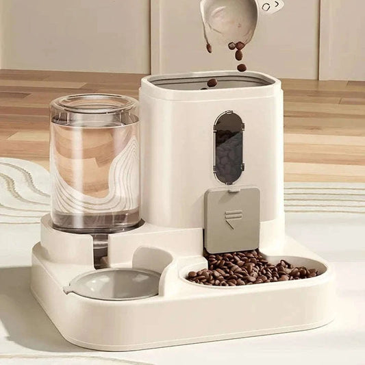 2-in-1 Dual-Station Pet Feeder Dispenser – Gravity Food and Water Bowl Station with Clear Reservoir Zapawzy
