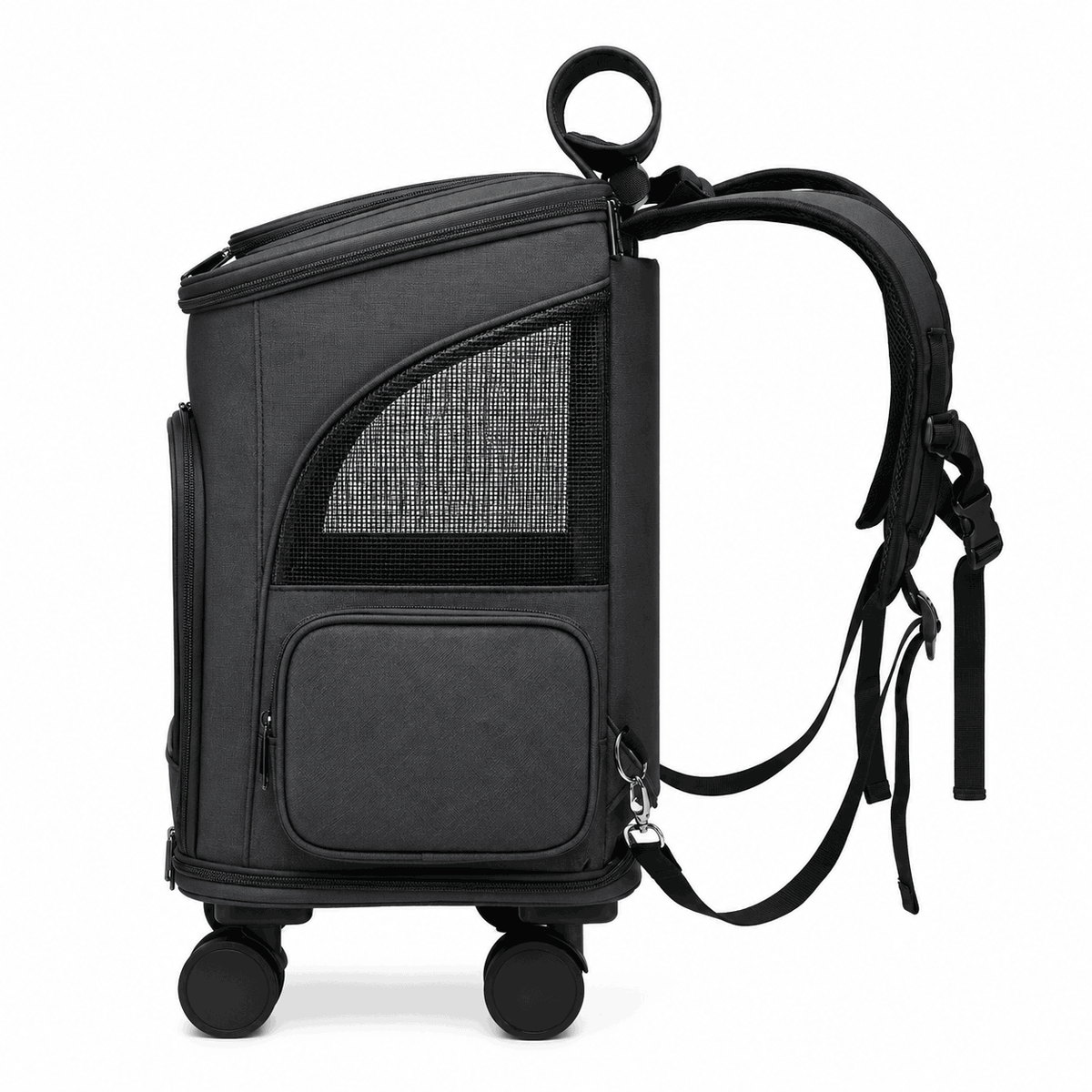 Rolling Telescopic Handle Pet Backpack – Wheeled Travel Trolley Carrier with Mesh Windows and Dual-Sided Mat for Cats Zapawzy