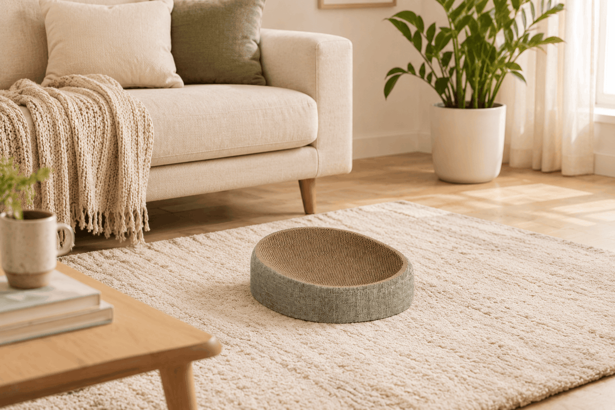 Oval Scratch Pad Cat Bed – Concave Claw Scratcher Lounge with Non-Slip Bottom for Indoor Pets Zapawzy