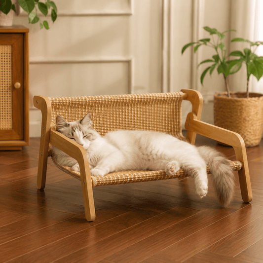 Elevated Lounge Cat Bed – Raised Pet Sofa Hammock with Backrest and Armrests for Indoor Animals Zapawzy