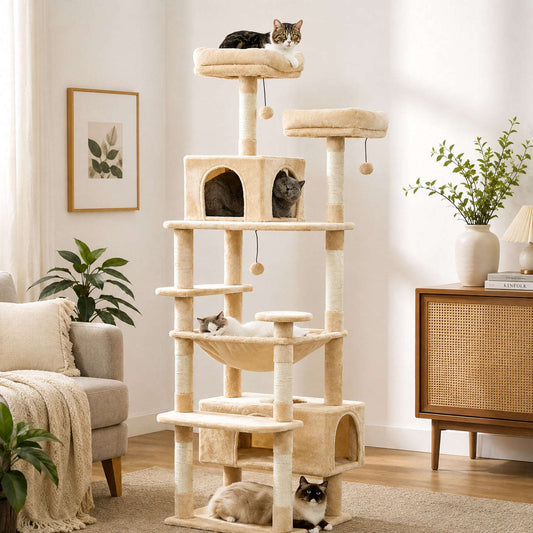 Multi-Level Scratching Cat Tree Large – Climbing Tower Activity Center with Condos Hammock and Perches for Indoor Cats Zapawzy