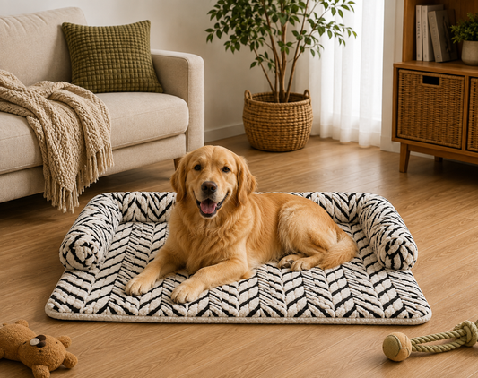 Bolster Dog Couch Mat – Furniture Pet Bed with Raised Headrest for Sofas and Chairs