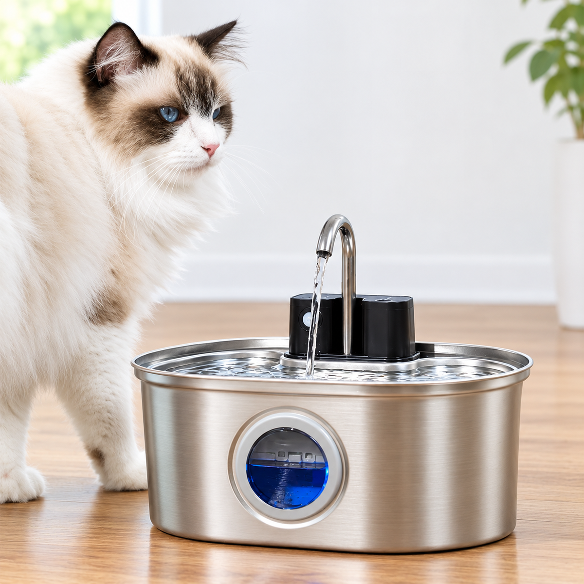 Battery-Operated Stainless Pet Water Fountain – 3.2L Cordless Drinking Dispenser with Motion Sensor