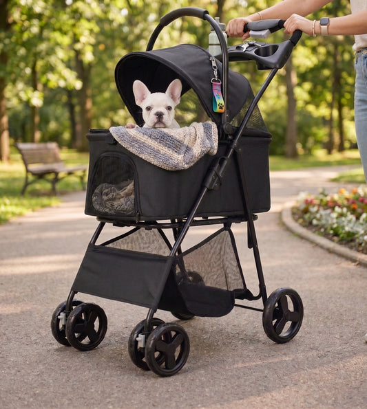 Foldable Detachable Carrier Pet Stroller – 3-in-1 Travel Jogger with Mesh Canopy Storage Basket and Cup Holders