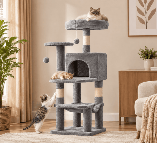 Multi-Tier Climbing Cat Tree – Modern Pet Tower with Scratching Posts Plush Perches and Play Balls Zapawzy