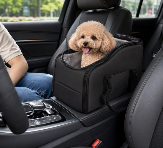 Multi-Functional Console Pet Car Seat – 4-in-1 Travel Carrier Bag and Backpack with Mesh Sunroof for Small Dogs and Cats