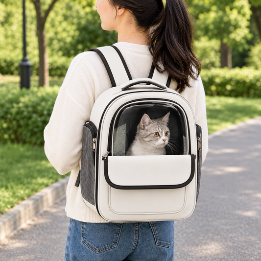 Clear-Window Breathable Cat Backpack – Pet Carrier with Mesh Ventilation Side Pockets and Padded Straps for Small Dogs