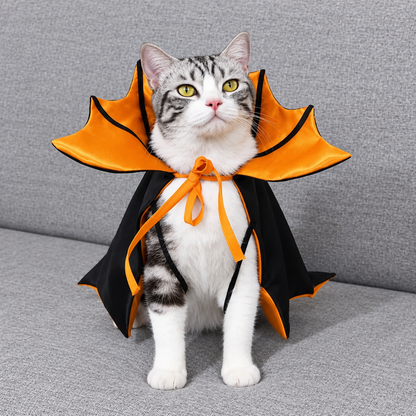 Vampire Collar Cat Cloak – Bat-Wing Halloween Costume Cape with Adjustable Ties for Small Dogs