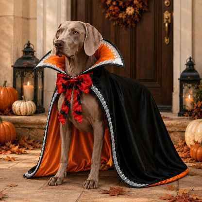 Vampire Cape Dog Halloween Costume – Dracula Cloak with Lace Trim Collar and Bat Bowknot for Parties