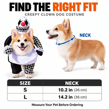 Spooky Clown Dog Costume – Walking Halloween Outfit with Fake Arms and Jester Headpiece for Trick-or-Treating