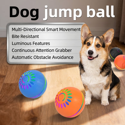 Interactive Bouncing Dog Ball – USB-Rechargeable Automatic Rolling Toy with Obstacle-Avoidance LED Lights