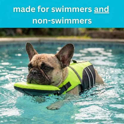 Buoyant Chin-Rest Dog Life Jacket – High-Visibility Swim Vest with Rescue Grab Handle and Reflective Safety Accents