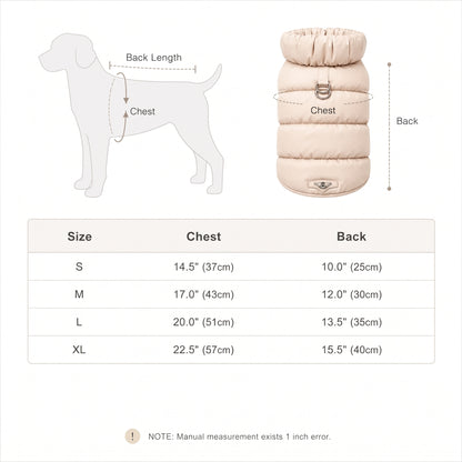 Warm Puffer Dog Coat – Integrated Leash Ring Cold-Weather Walking Vest Outfit for Small Dogs and Cats