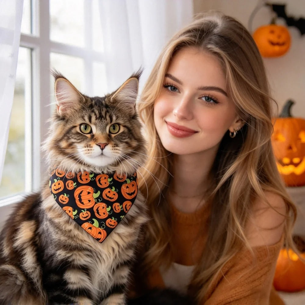 Festive Halloween Pet Bandana – Spooky Printed Triangle Scarf Holiday Bib for Dogs and Cats
