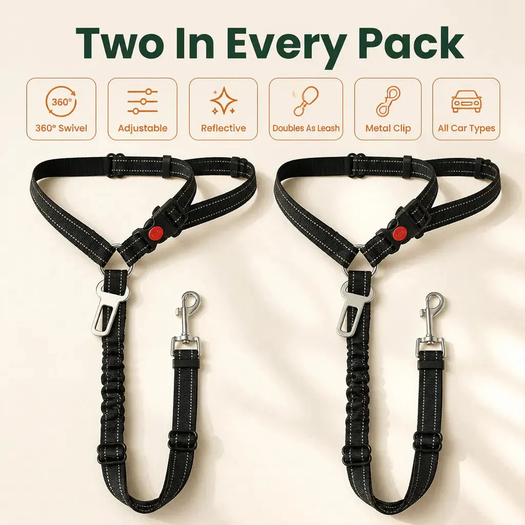 Shock-Absorbing Dog Car Seatbelt – Bungee Vehicle Safety Tether with Reflective Headrest Restraint Strap and Swivel Hook