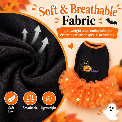 Halloween Tutu Dog Dress – Festive Pumpkin Star Print Costume Outfit for Holiday Parties