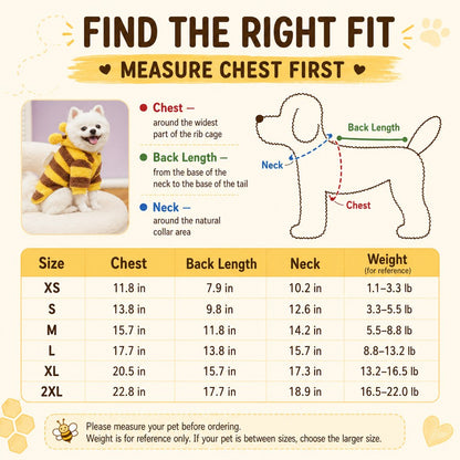 Cute Striped Dog Hoodie – Warm Bumblebee Pet Costume Pullover with Wings and Antennae