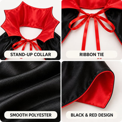 Vampire Collar Pet Cape – Halloween Dog and Cat Costume with Tie Closure