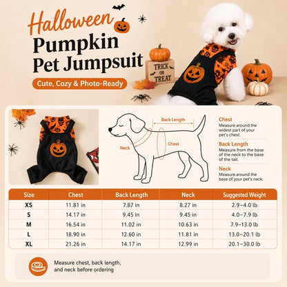 Festive Pumpkin Dog Jumpsuit – Spooky Halloween Costume Apparel for Puppy Parties and Holiday Trick-or-Treating Photos