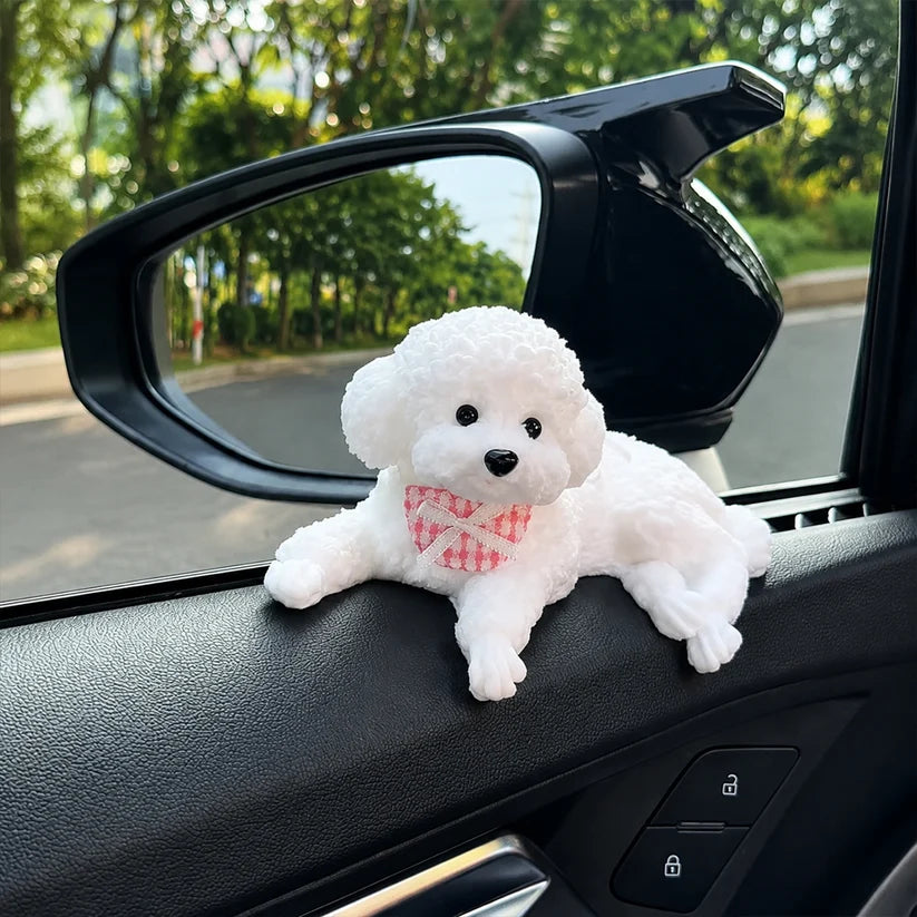 Cute Resting Puppy Car Ornament – Decorative Auto Dashboard Companion Figurine for Dog Lovers