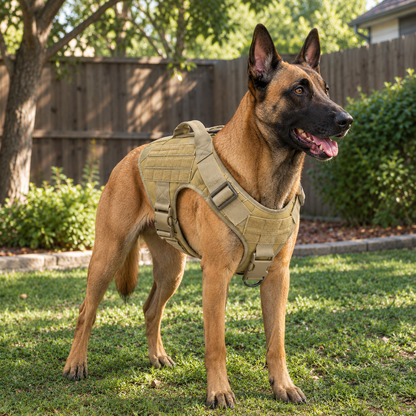 Tactical Control Dog Harness – Heavy-Duty Service Vest with Breathable Padded Handle and MOLLE Loop Panels