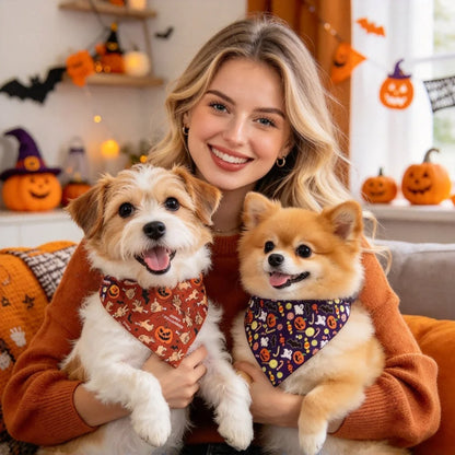 Festive Halloween Pet Bandana – Spooky Printed Triangle Scarf Holiday Bib for Dogs and Cats