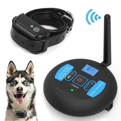 Wireless Boundary Pet Fence System – Rechargeable Waterproof Collar Receiver with Adjustable Static Correction for Outdoor Dog Training