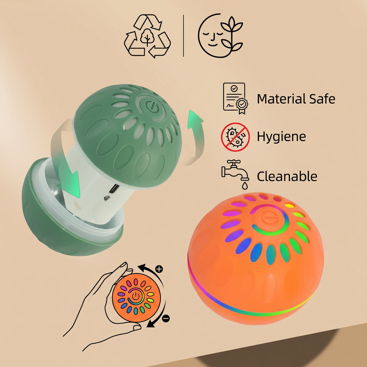 Interactive Bouncing Dog Ball – USB-Rechargeable Automatic Rolling Toy with Obstacle-Avoidance LED Lights