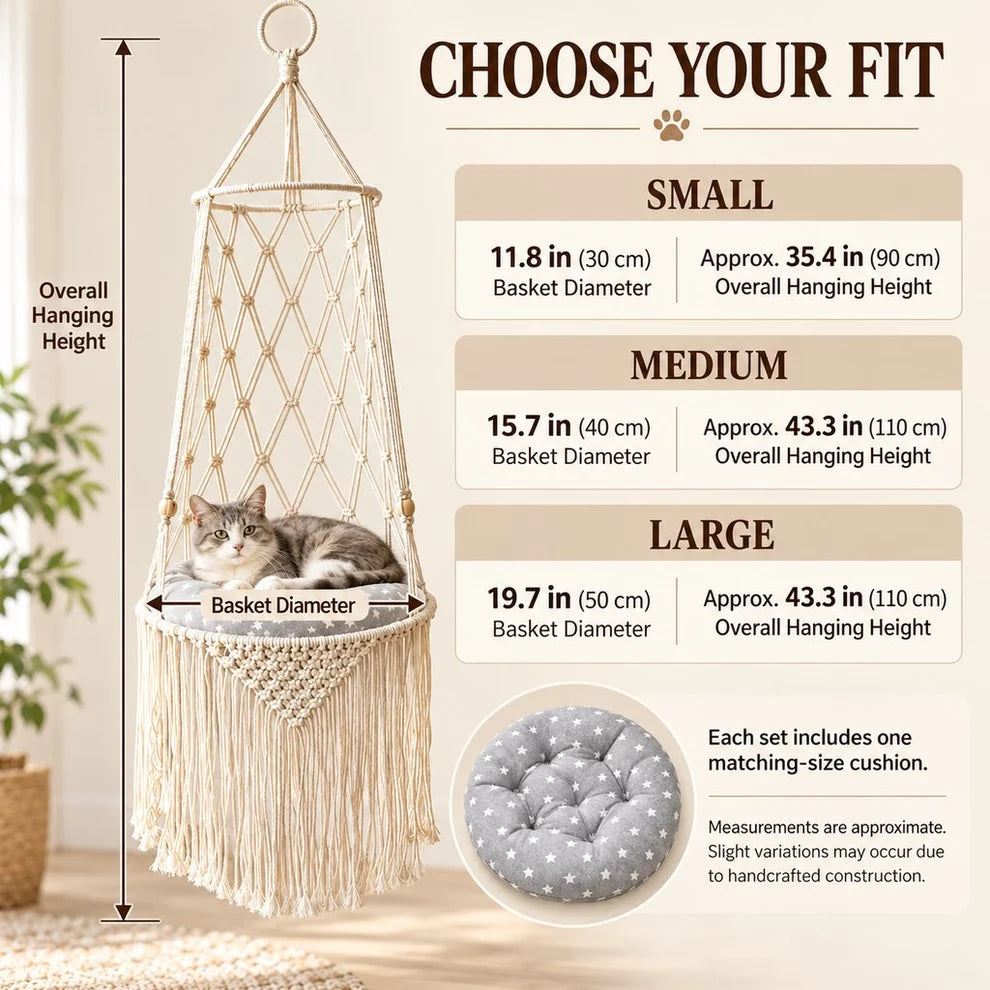 Cozy Hanging Cat Bed – Elevated Indoor Hammock Perch with Star-Pattern Cushion