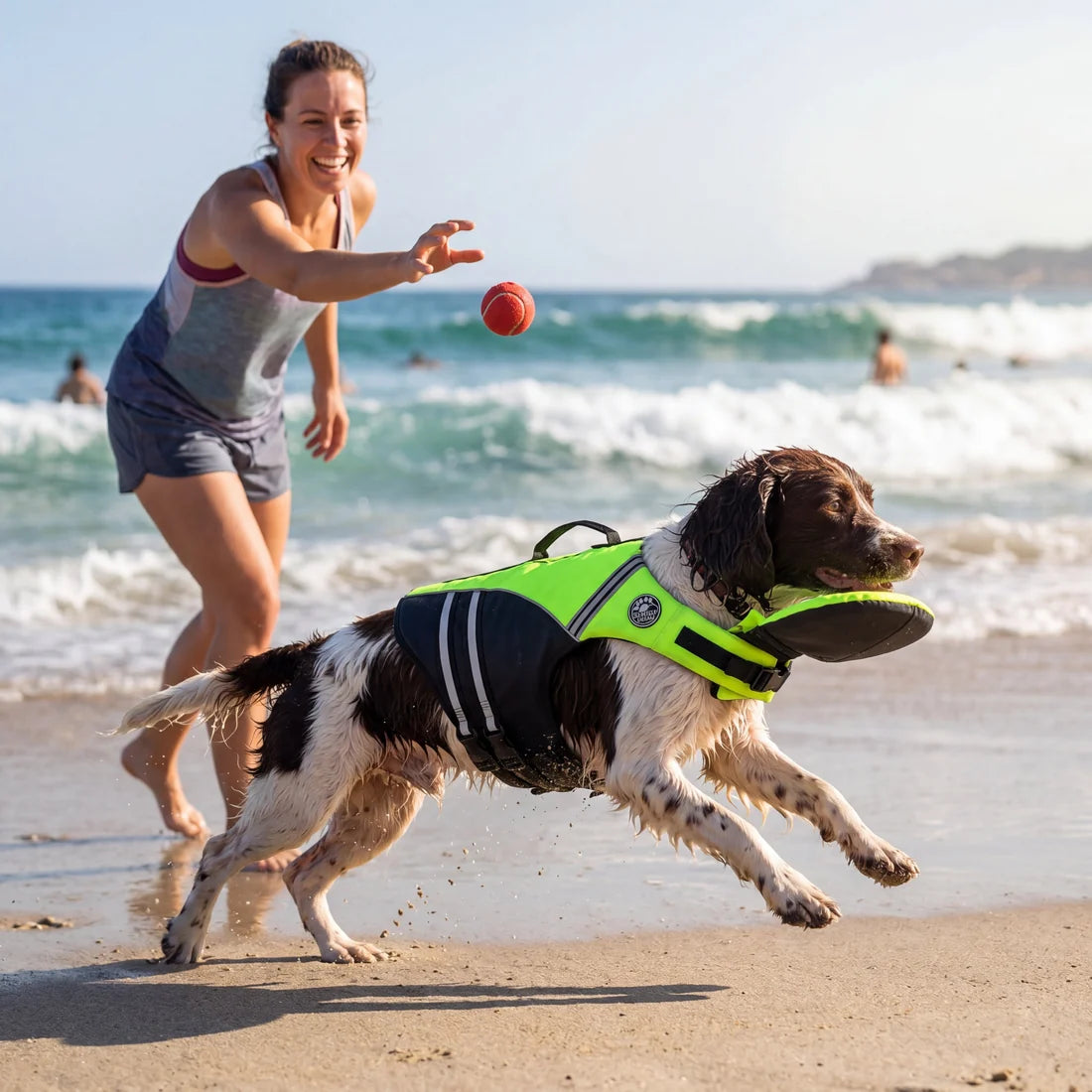 Buoyant Chin-Rest Dog Life Jacket – High-Visibility Swim Vest with Rescue Grab Handle and Reflective Safety Accents