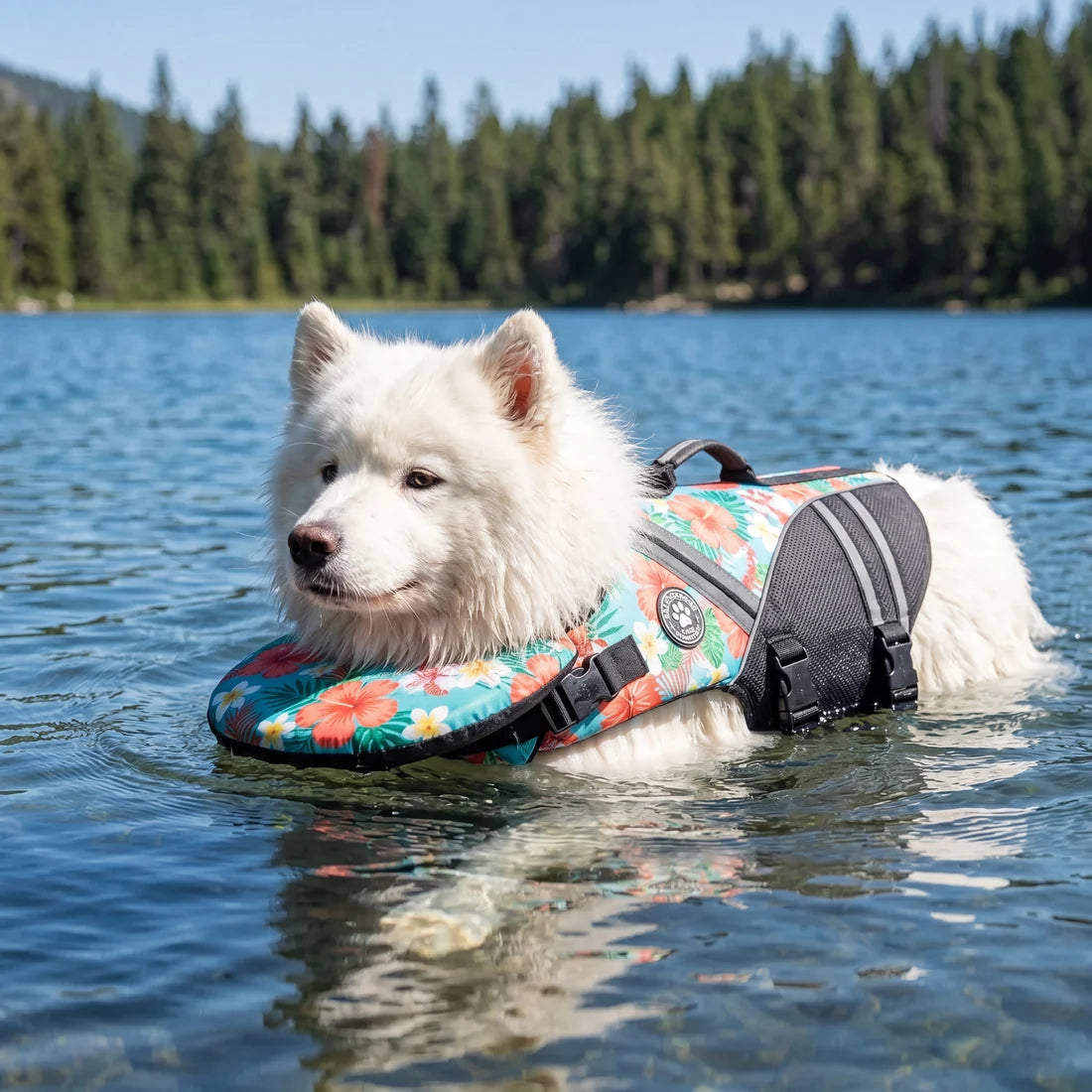 Buoyant Chin-Rest Dog Life Jacket – High-Visibility Swim Vest with Rescue Grab Handle and Reflective Safety Accents